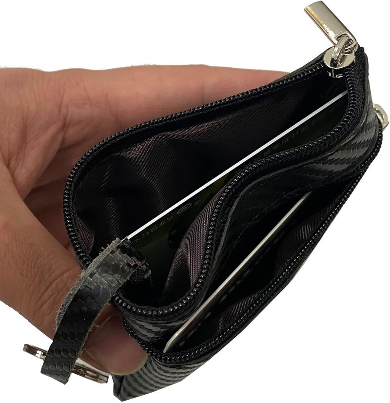 Moplusea Genuine Leather Small Coin Purse Wallet With Keychain Mini Change Purse Coin Pouch Holder For Men (GLCB014 Carbon Black) - Image 4
